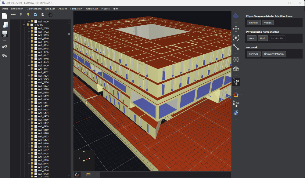 SIM-VICUS 3D GUI zur Bearbeitung von Gebäudemodellen für die thermische Gebäudeenergiesimulation